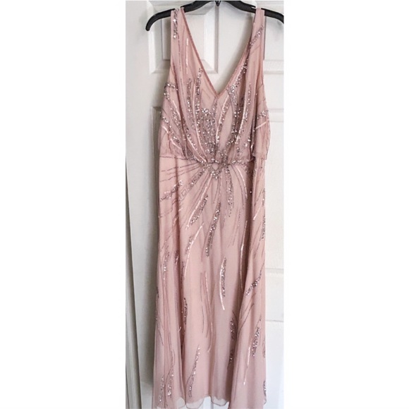 Adrianna Papell Pink Beaded Dress Size 14 Sleeveless V-Neck Formal Dress - Picture 4 of 6